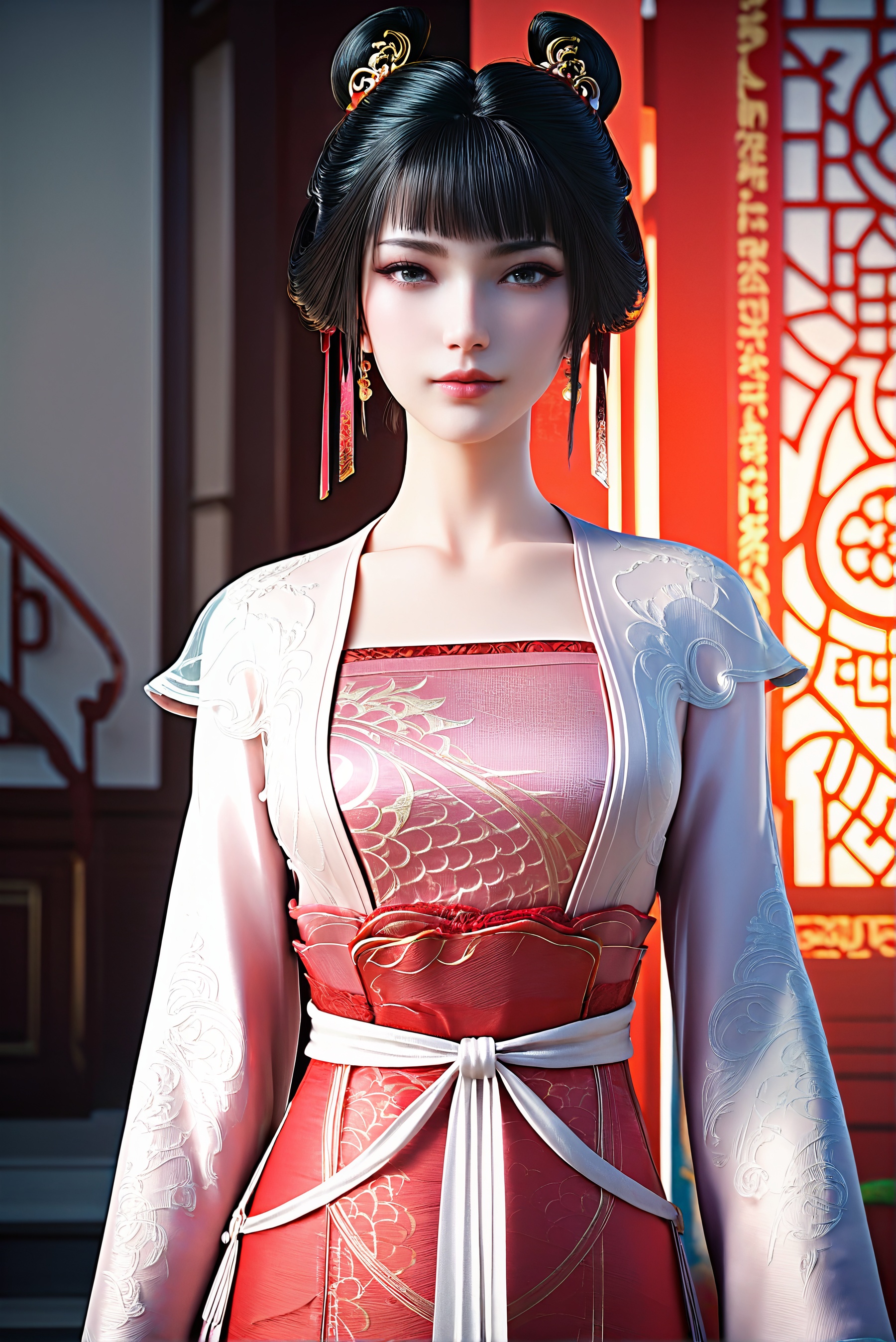 score_9,score_8_up,score_7_up,1girl,solo,3d,ultra-detailed,high resolution,perfect lighting,flawless skin,sharp focus,extremely detailed anatomy,Exquisite Craftsmanship,High-Resolution Beauty,Unparalleled Artistic Quality,masterpiece,best quality,official art,extremely detailed CG unity 8k wallpaper,<lora:稚圭-王朱:0.7>,expressive_clothes,impossible_clothes,multicolored_clothes,black hair,chinese clothes,hair bun,hair ornament,jewelry,lips,realistic,ribbon,sash,sidelocks,bishoujo,