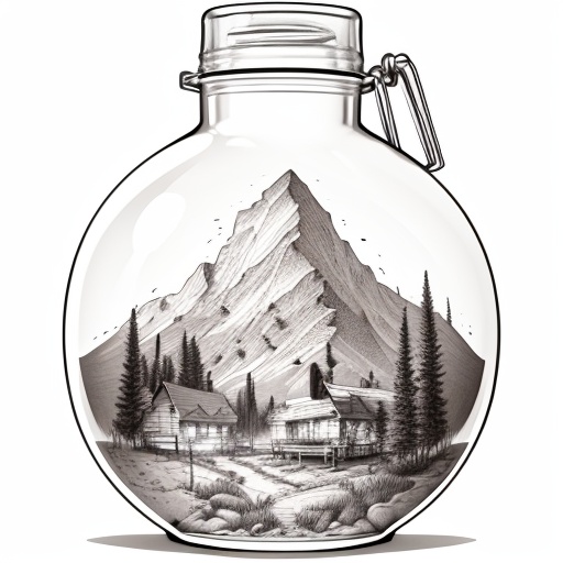 drawing of a minimalist landscape tattoo,  scenery inside of a bottle on Tensor.Art