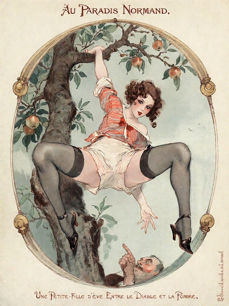 Bradhamel art style.A young woman with curly brown hair,  wearing a red-and-white striped blouse,  light-colored shorts on...
