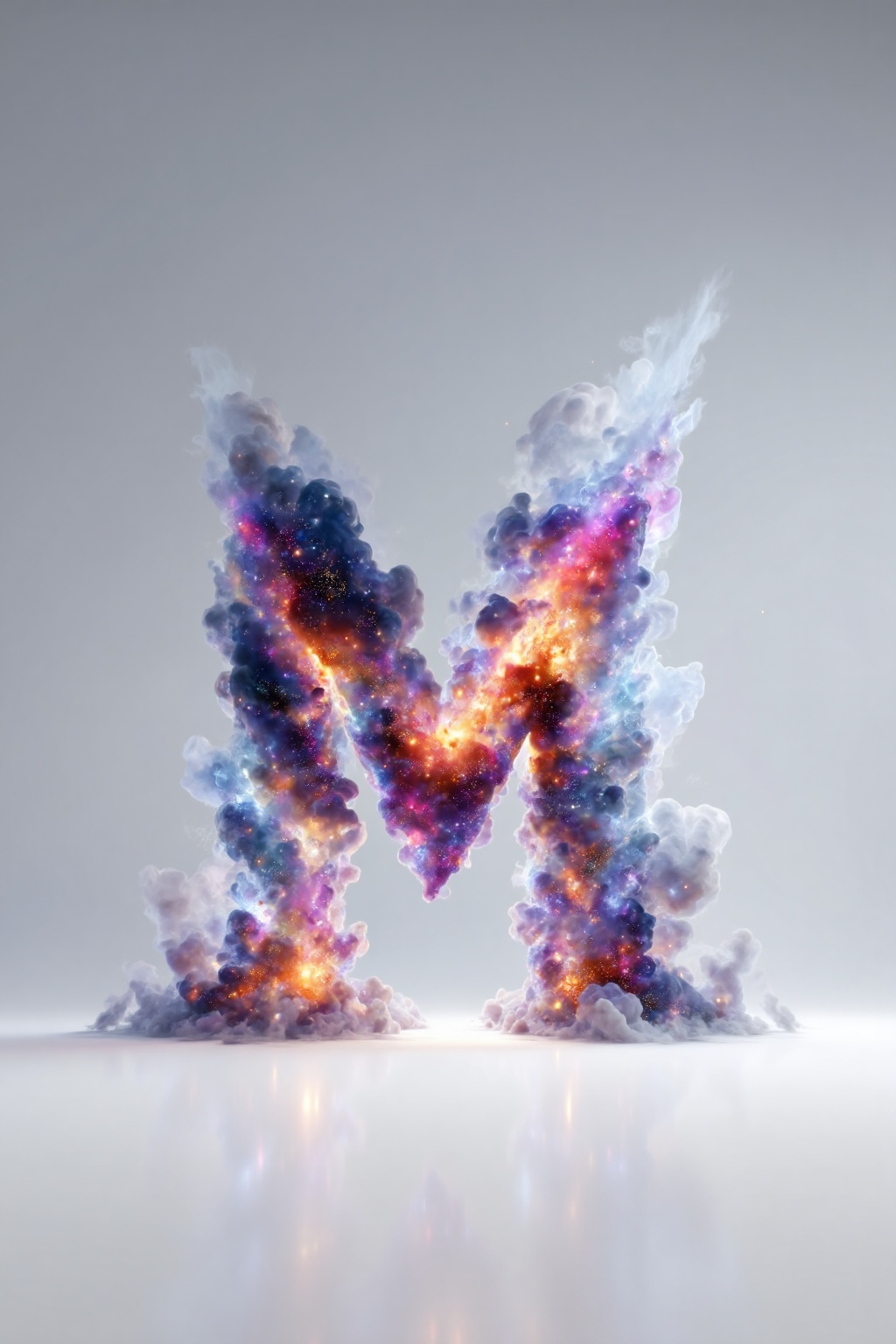 beijihui,3D icon design of letter 'M',**** of vibrant nebula gas clouds with swirling color gradients and glowing highlights,hyperrealistic,hyperdetail,front view,studio lighting,100mm lens,white solid background,
