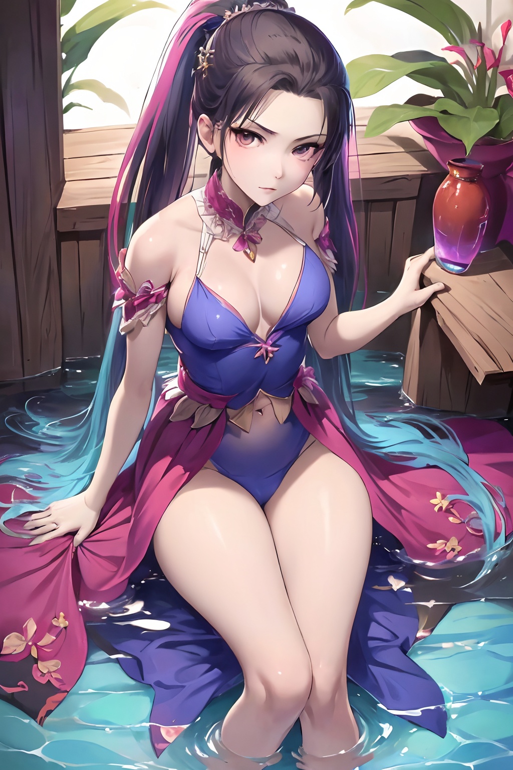 (flat color:1.1),(colorful,yoneyamamai:1.3),(masterpiece:1.2),best quality,masterpiece,original,extremely detailed wallpaper,looking at viewer,1girl,solo,floating colorful water,<lora:baichuan_v1:1>,medium breasts,