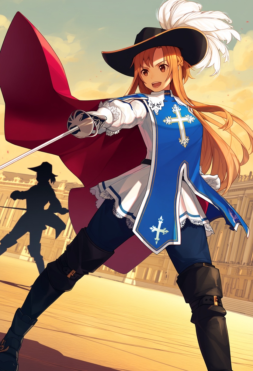 @knj_k_ari,  knj k ari. A dynamic action illustration depicts a confident young woman as a skilled musketeer accepting a d...