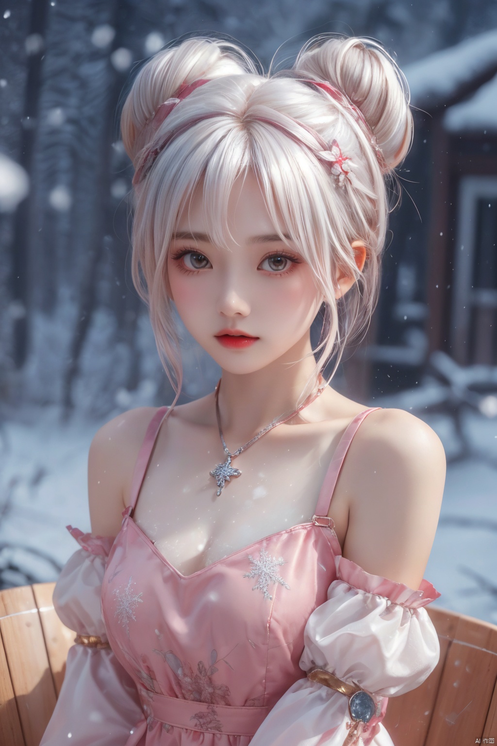 1girl,white hair,,cowboy shot,,white stockings,bun cover,sit,,,from front,,,,,,,,,,,,ray tracing,{best quality}, {{masterpiece}}, {highres}, original, extremely detailed 8K wallpaper, {an extremely delicate and beautiful},,incredibly_absurdres,colorful,intricate detail,,,,,,,,,,,,,,snowflakes,falling_snow,snowing,l,,,,,,,,,,,,,,,,,,,,,, , (upper body:1.2), , a girl,dress,, (\meng ze\)<lora:EMS-299335-EMS:0.400000>, <lora:EMS-328893-EMS:0.600000>