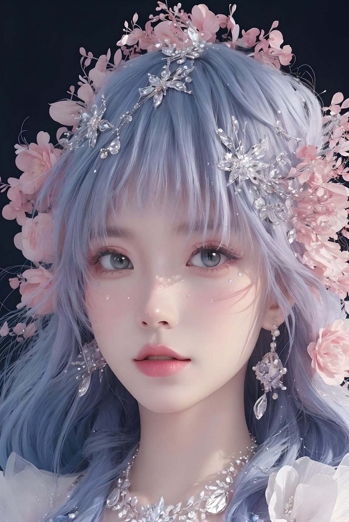 <lora:Fashion_Girl:0.66>purple  theme,  snowflakes,  looking at viewer,  portrait,  colorful hair,  jewelry,  close up,  ultra high res,  deep shadow, (best quality,  masterpiece),  dimly lit,  shade, highly detailed,  bold makeup,  flower,  simple background,  depth of field,  film grain,  fashion_girl,  accessories, High detailed, (masterpiece,high quality,best quality),(colorful),(delicate eyes and face),volumatic light,ray tracing,extremely detailed CG unity 8k wallpaper,solo, indoors, palace, lights, window, decorations,(ahoge:1.3),best quality,official art,(((light from the sky))),floating hair,light shines on hair,whultra-detailed,(((extremely detailed cg 8k wallpaper))),(crystalstexture skin:1.4),(extremely delicate and beautiful),(white skin),looking_at_viewer,kinghere fensejiaren,,realistic,