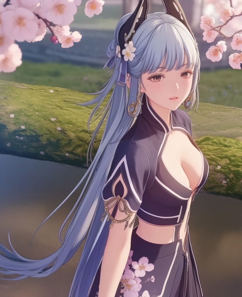<lora:705-DA-鸣潮-今汐-赛博猫娘:0.8>(,1girl, ,best quality, ),looking at viewer,  ,ultra detailed background,ultra detailed background,ultra realistic 8k cg,, ,masterpiece, (( , )),, ,   plum blossoms,    ,,  (cleavage), (), ,,