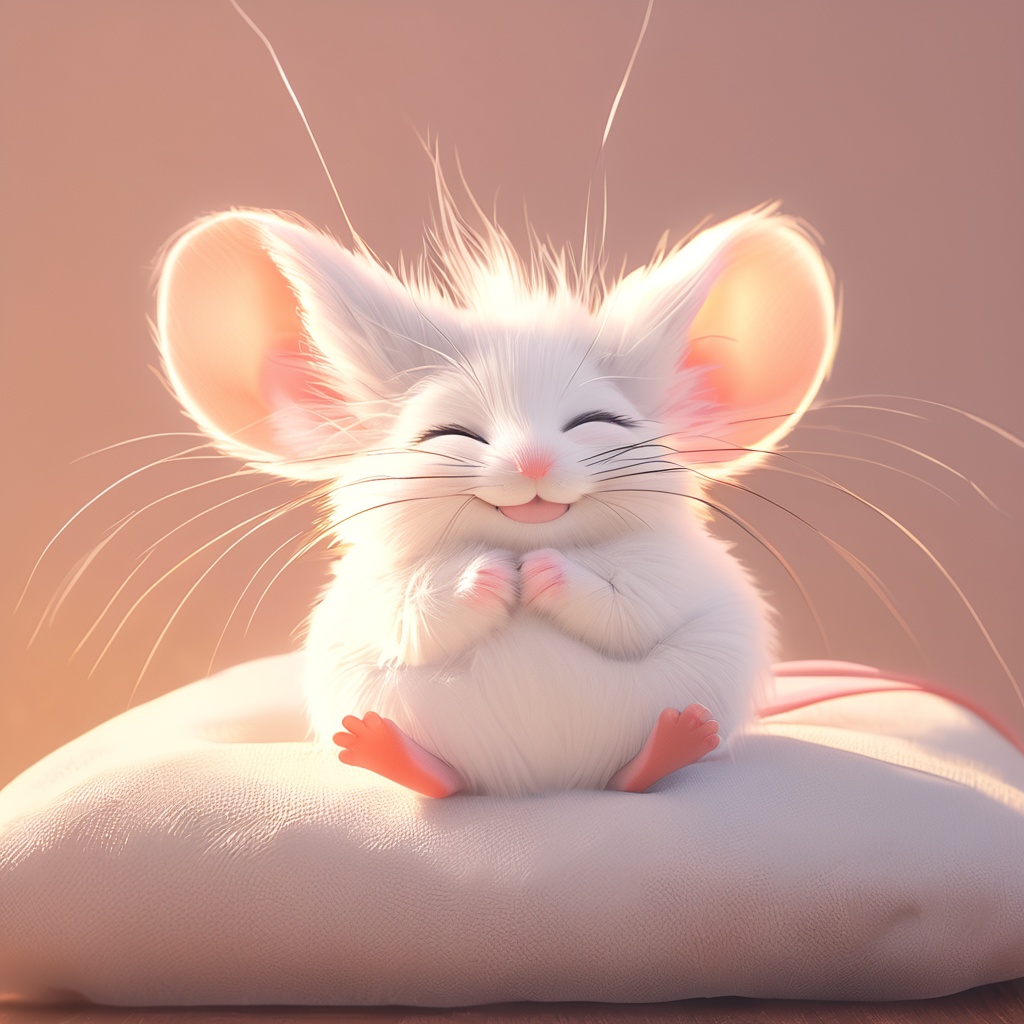 zishu, mouse, ^ ^, :3, whiskers, cute, cc-color-correction, mf-movie-filter, warm colors, whimsy and dramatic lighting, white fur, big mouse ears, no humans, fluffy, mouse focus, closed eyes, solo, smile, realistic, facing viewer, sitting, photorealistic, closed mouth, happy, full body, simple background<lora:zishu_xl_v2:0.8>
