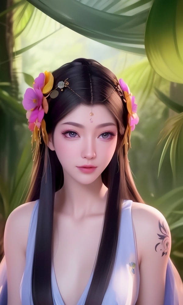 (,1girl, ,best quality, ),looking at viewer, <lora:408-DA-凡人修仙传-卓如婷:0.8> ,,ultra detailed background,ultra detailed background,ultra realistic 8k cg,, ,masterpiece, (( , )),ultra realistic 8k cgSurrounded by strange, movie perspective, advertising style, Colorful background, splash of color A beautiful woman with delicate facial features,tattoo all over body, flower arms,from above, 