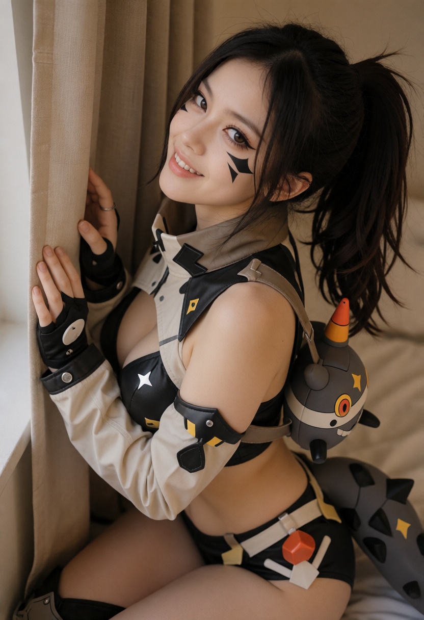NinaX,  black hair styled in a loose high ponytail with soft face-framing strands,  nude on Tensor.Art