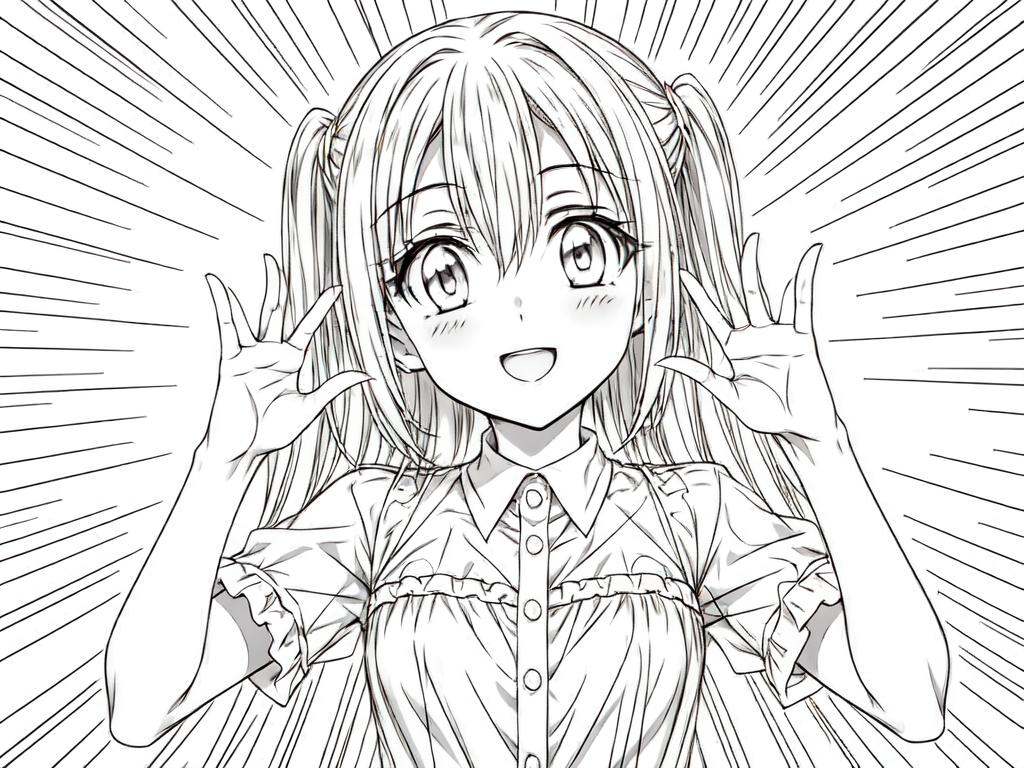 monochrome,  1girl,  cheerful on Tensor.Art