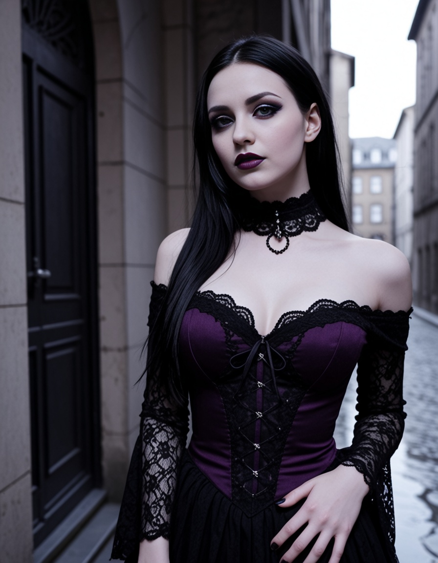 gothic woman,  slender build,  pale skin on Tensor.Art
