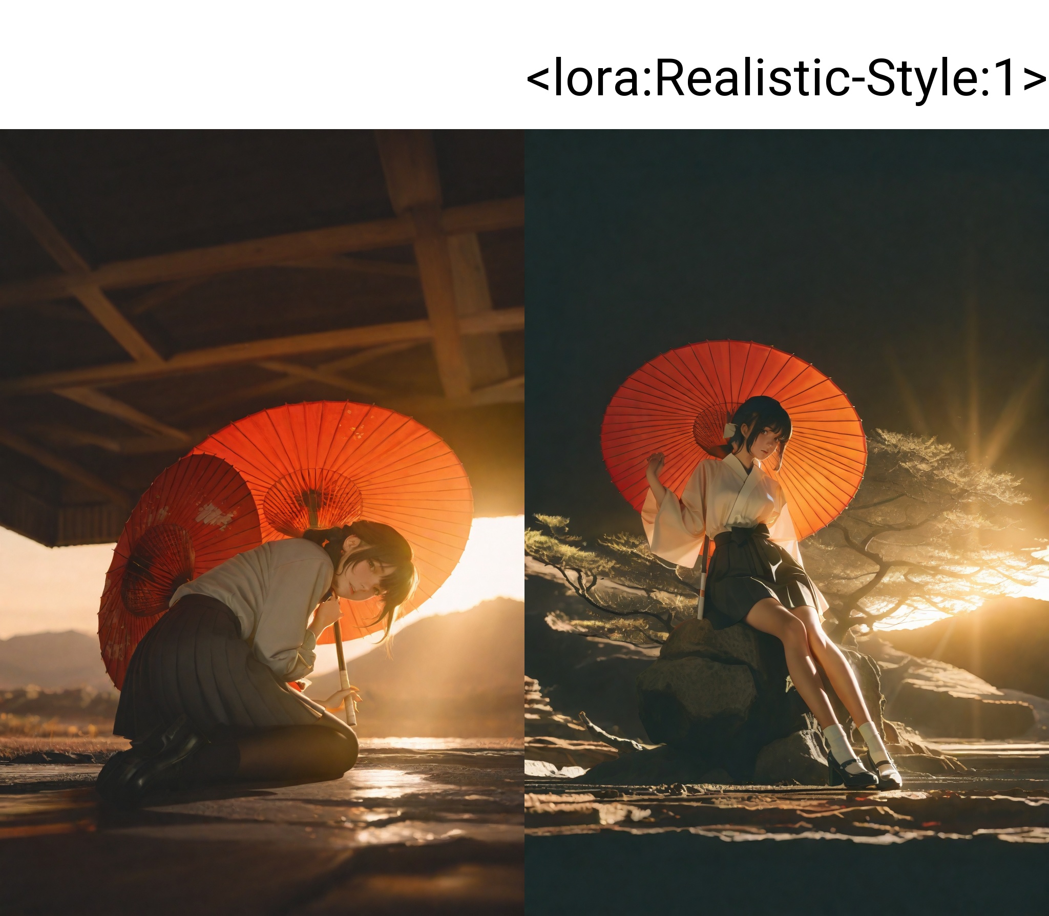 highres,absurdres,Visual impact,masterpiece,best quality,very aesthetic,amazing quality,newest,(realistic:1.3),(reality:1.3),(chiaroscuro:1.3),volumetric lighting,cinematic lighting,Natural Light,Mood Lighting,ray tracing,<lora:Realistic-Style:1>,\\,line art,1girl,solo,(((masterpiece))),(((best quality))),((ultra-detailed)),Antique,skirt,sit down,behind the huge landscape painting,oil paper umbrella,color,looking_at_viewer,Chinese national wind,
