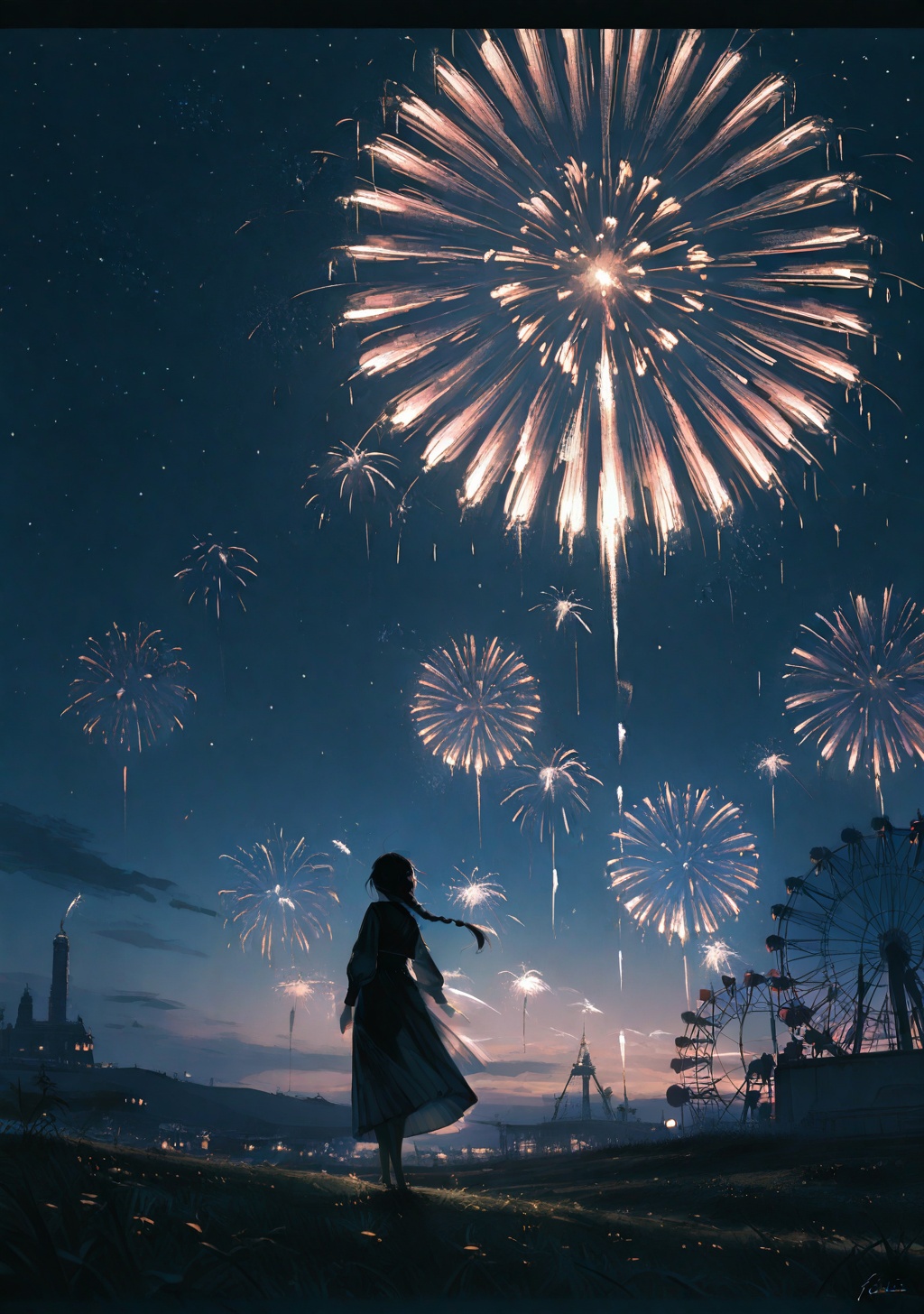 1girl,  fireworks,  night on Tensor.Art