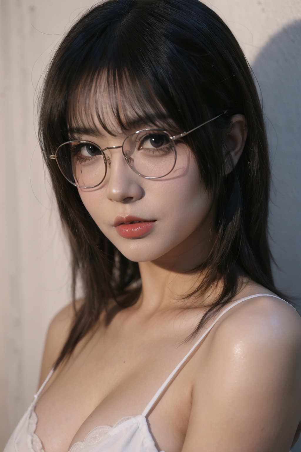 (mature female:1.1),close up,looking at viewer,solo,1 girl,medium breasts,curvy,shiny_skin,photorealistic,realistic,upper body,(master piece:1.4, best quality:1.4, fine fabric emphasis, intricate details, sharp focus, UHD, 8K, Ultra Detailed 8K CG, hyper realistic, super detailed,ultra realistic, extremely detailed CG unity 8k wallpaper, ultra high res, High quality texture, High quality shadow),(sexy, atractive),(dark photo:1.3),(dark tone low key film:1.2),(clear eyes:1.1),(wide-eyed:1.1),textured hair,textured skin,,,YUHui20241106001,glasses,<lora:LEOSAM's Instant photo 拍立得_Polaroid LoRA_InspX Borderless Version:0.3>,<lora:YUHui_20241106224003-000006:0.4>