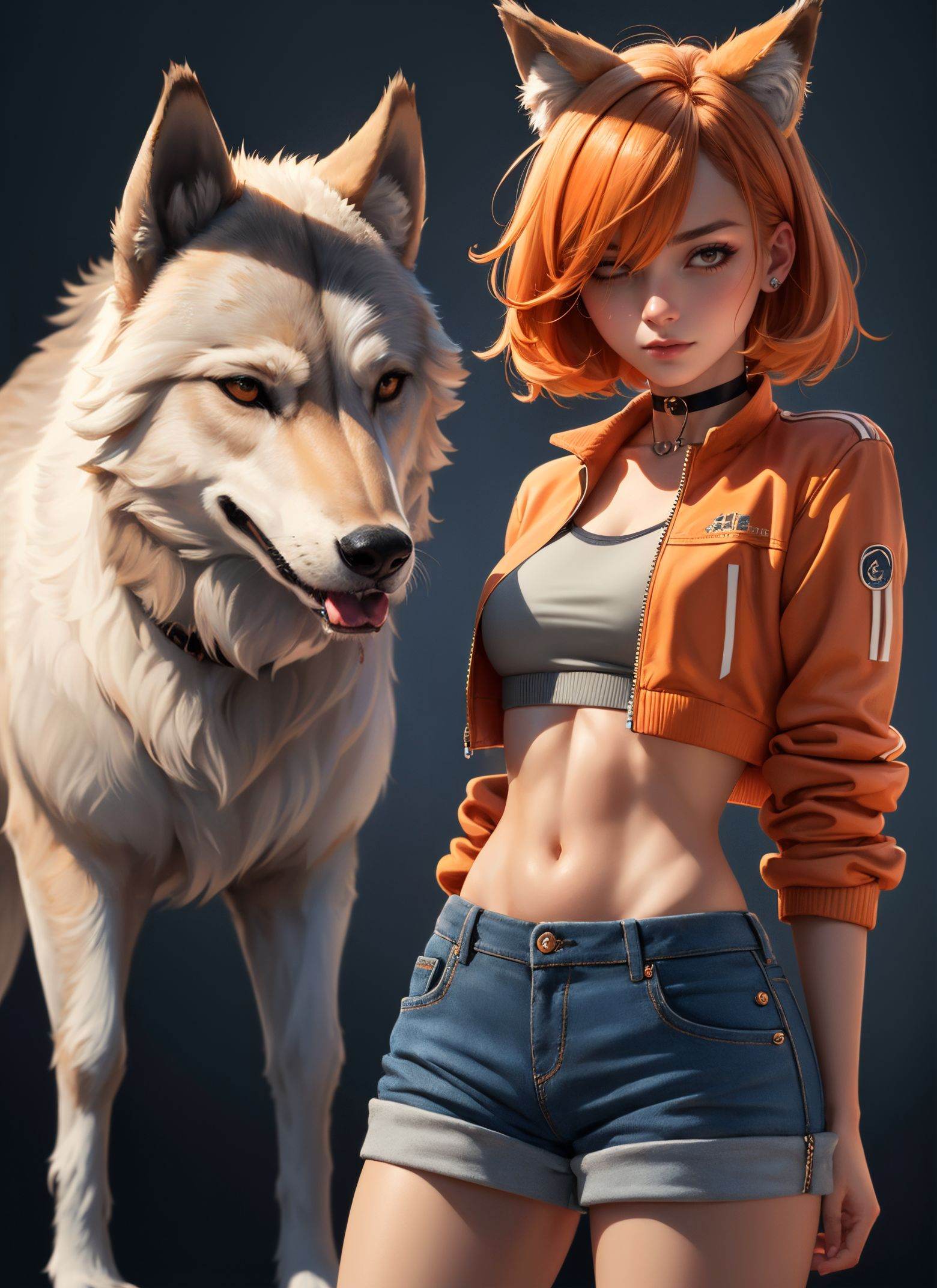 wolf cut,  cowboy shot,  crop top on Tensor.Art