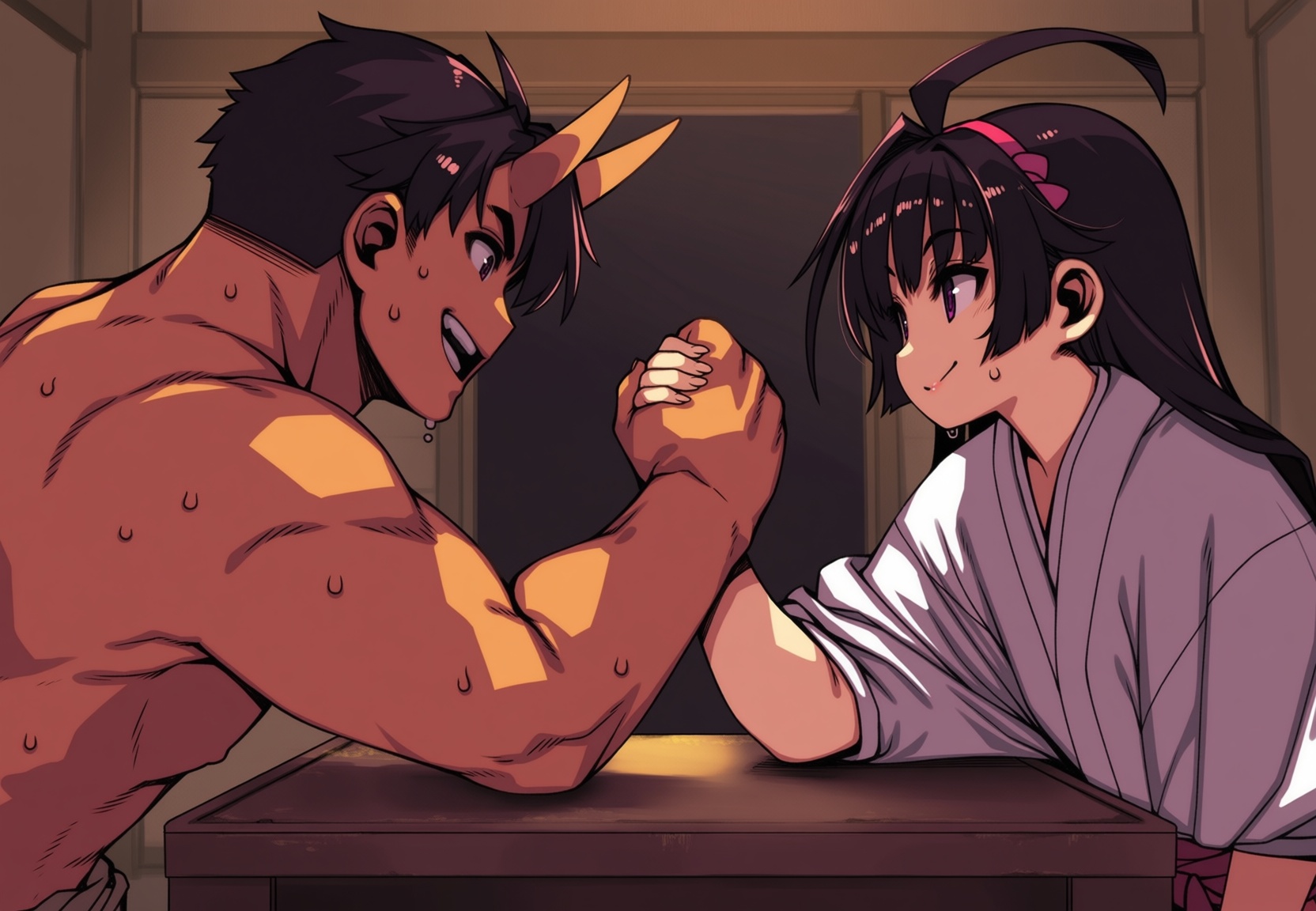 @mil \(xration\),  and ogre arm wrestling a girl,  1girl on Tensor.Art