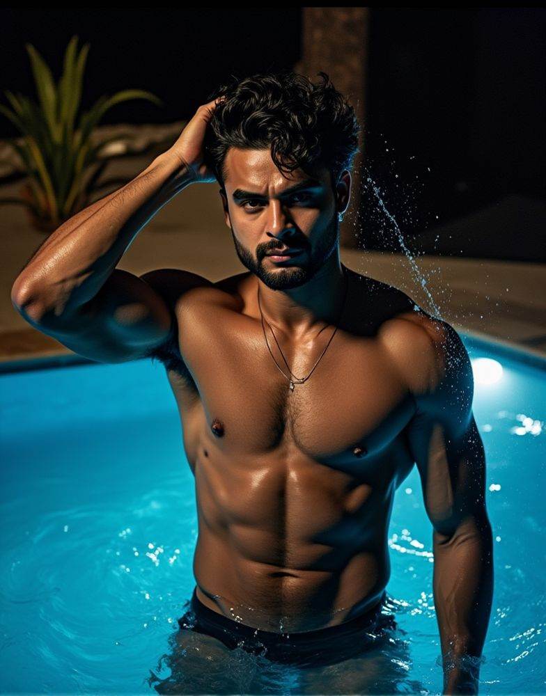 Dark Moody Atmosphere,  tovino thomas ,  emerging from a swimming pool on Tensor.Art