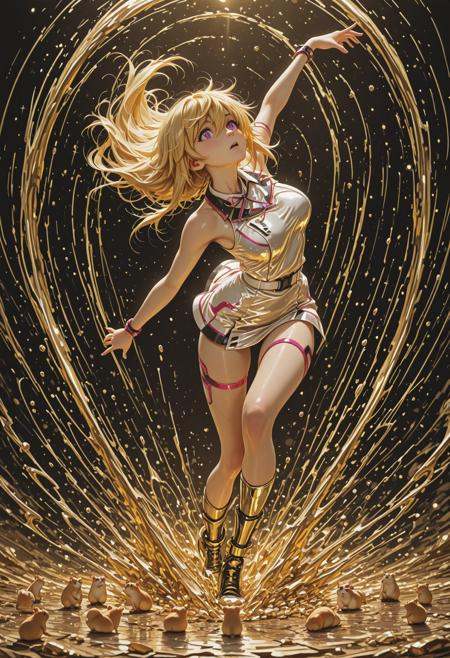 lazypos, Jeddtl02, dynamic pose, old-gold, steel-pink, contour drawing, lower body, charlotte dunois from infinite stratos, blonde hair, infinite stratos setting, hamster,