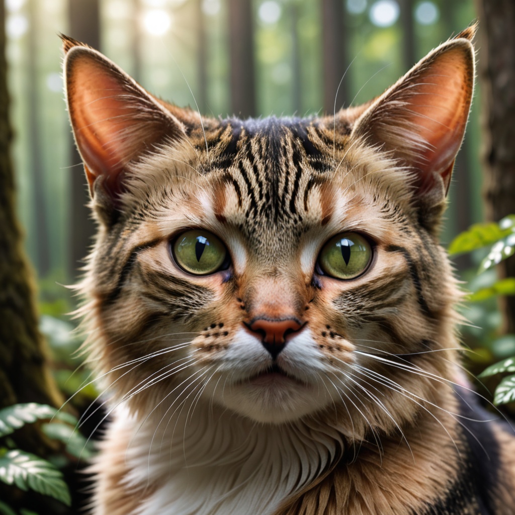 photo closeup of a cat forest background,  natural light on Tensor.Art