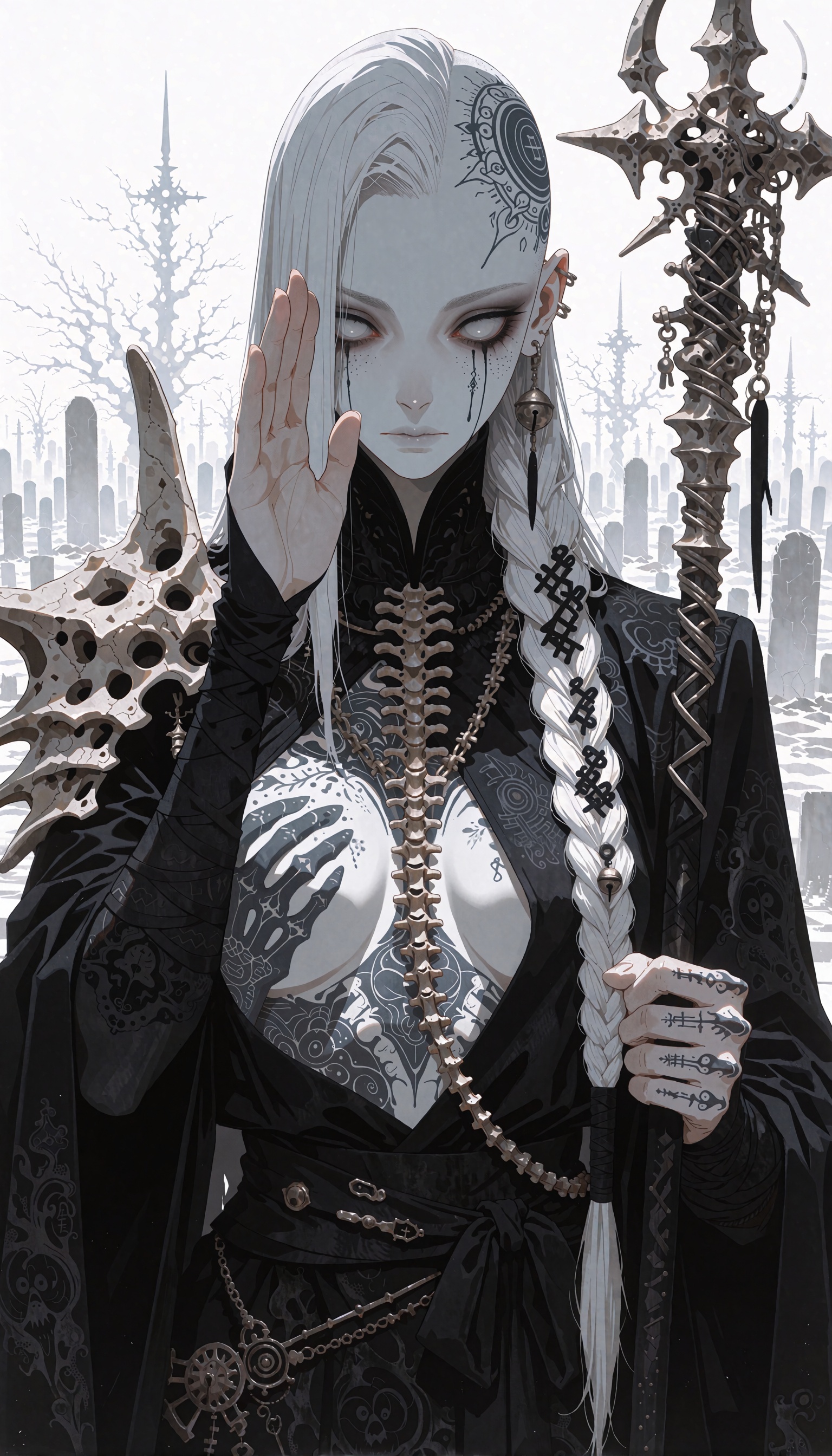 Shot & Pose: A stark,  chest-up composition framed dead-center. She stands perfectly still,  facing forward by getphat on...