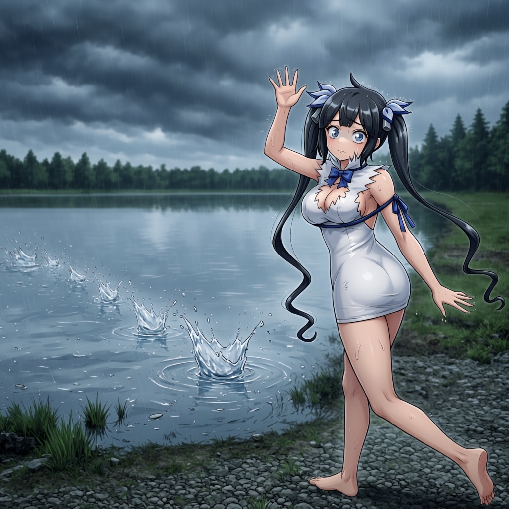 stone skipping,  hestia (danmachi),  throwing on Tensor.Art