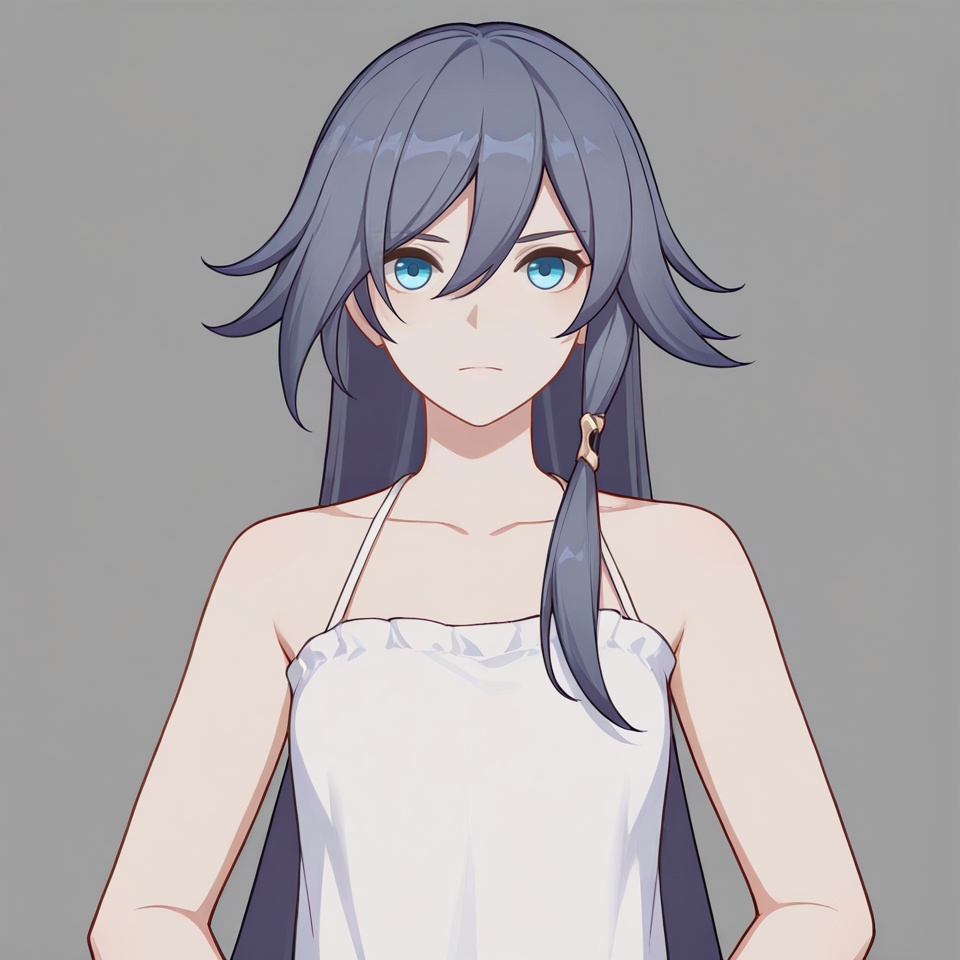 masterpiece, best quality,grey background,looking at viewer,SOLO,simple background,          fu hua,honkai_cg_style,long hair,bangs,hair between eyes<lora:fuhua-ill2pro-e3:0.8>