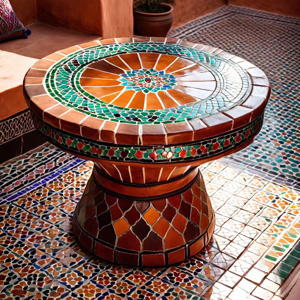 scenemorocriad,  a leather handbag,  Moroccan riad courtyard table on Tensor.Art