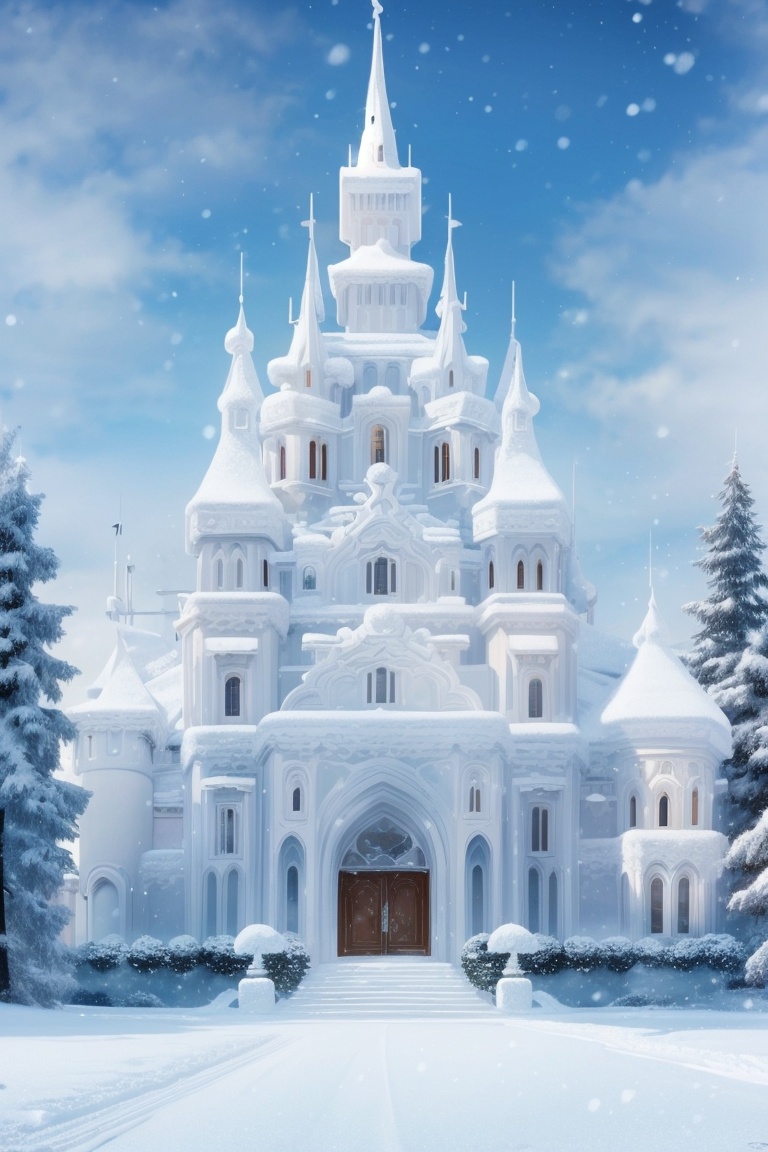((HRD, HUD, 8K)),((masterpiece, best quality)), highly detailed, soft light,Castle, scenery, no humans, snow, tree, castle, outdoors, tower, night, snowing, sky, building, winter, <lora:20240404-1712222230686:0.8>
