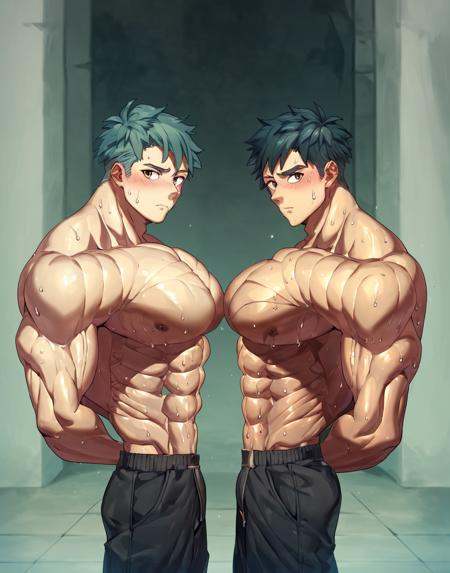 2boys,  side view,  pectoral docking on Tensor.Art
