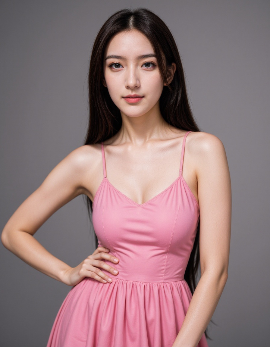 teenage,1girl,waist up,realistic,pink dress,