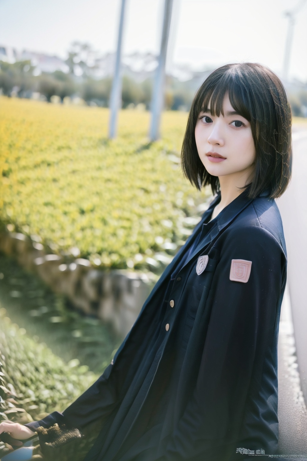 (1girl:1.3), (best quality, masterpiece, ultra high resolution),(photorealistic:1.3), (realistic:1.3), depth of field, (day:1.2), (cinematic lighting:1.2),   <lora:UniformJKBlack:0.9>
