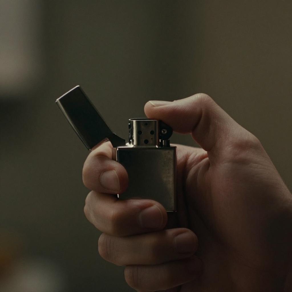 cinematic film still of Sharp detailed high quality image of a person holding a lighter in their hand,  detailed backgroun...