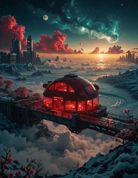 in space,  glass design house,  space station above clouds on Tensor.Art