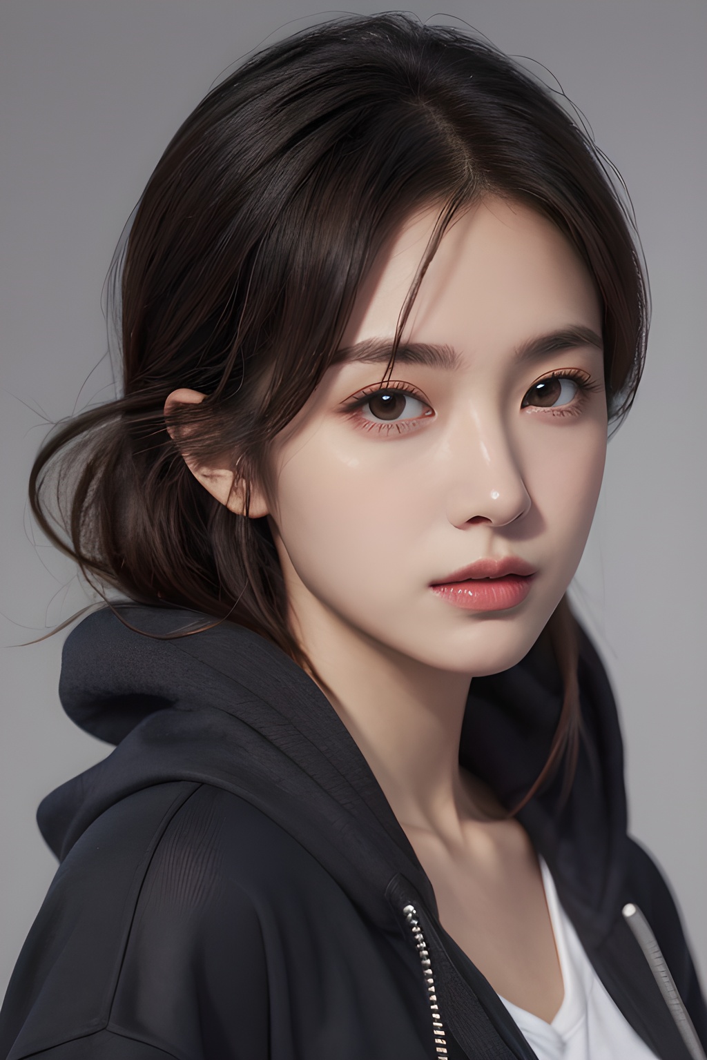 <lora:0814_0:0.7>,simple background,hoodie,, 1girl,realistic,masterpiece, best quality, photorealistic, HDR,detail