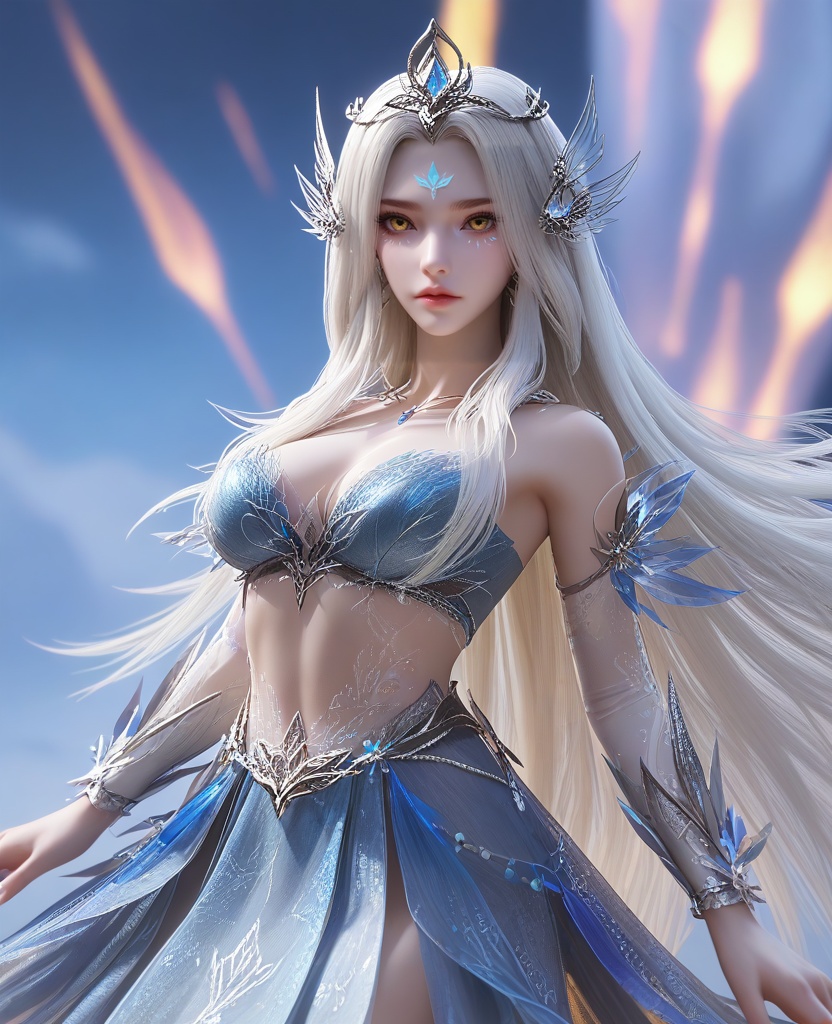 (practicing ballet,grand jete:1.1),(large breasts:1.2),<lora:XL16云深不知梦羲和元神:0.95>,miss xihe,powder blue dress,yellow eyes,facial mark,white hair,absurdly long hair with hair over shoulder,hair ornament,jewelry,, score_9,score_8_up,score_7_up,score_6_up,score_5_up,score_4_up,3d rendering,tag1,tag2, Cinematic Lighting,backlighting,