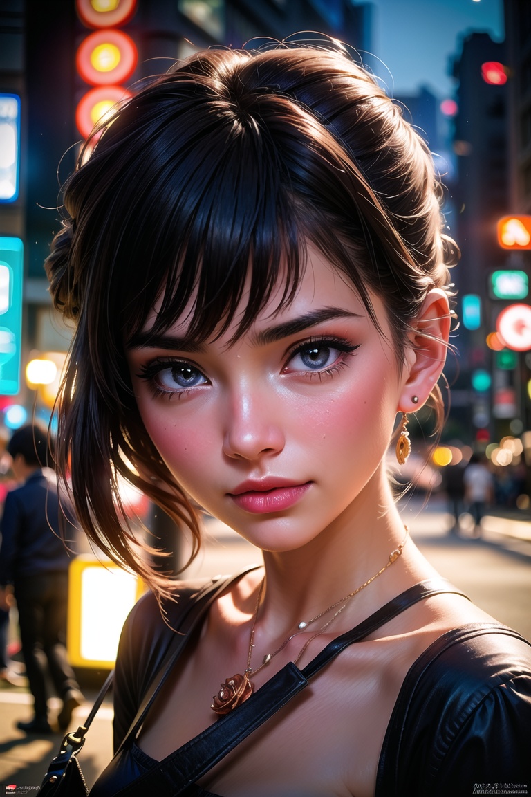 Tilt-shift photo of 1girl,  Tokyo street,  night on Tensor.Art