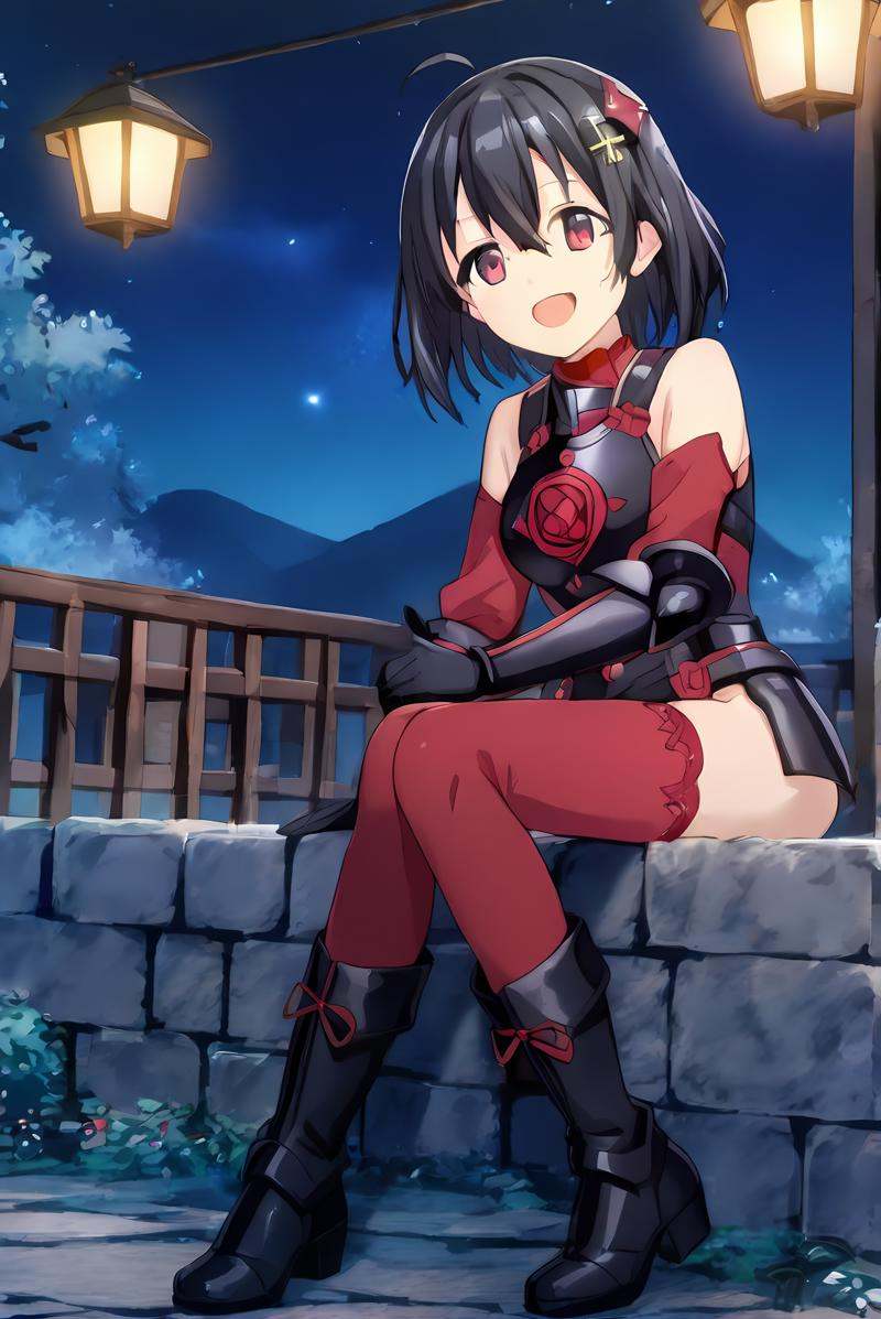 (black armor black gloves black boots red sleeves red thighhighs),  bof-maple,  black hair on Tensor.Art
