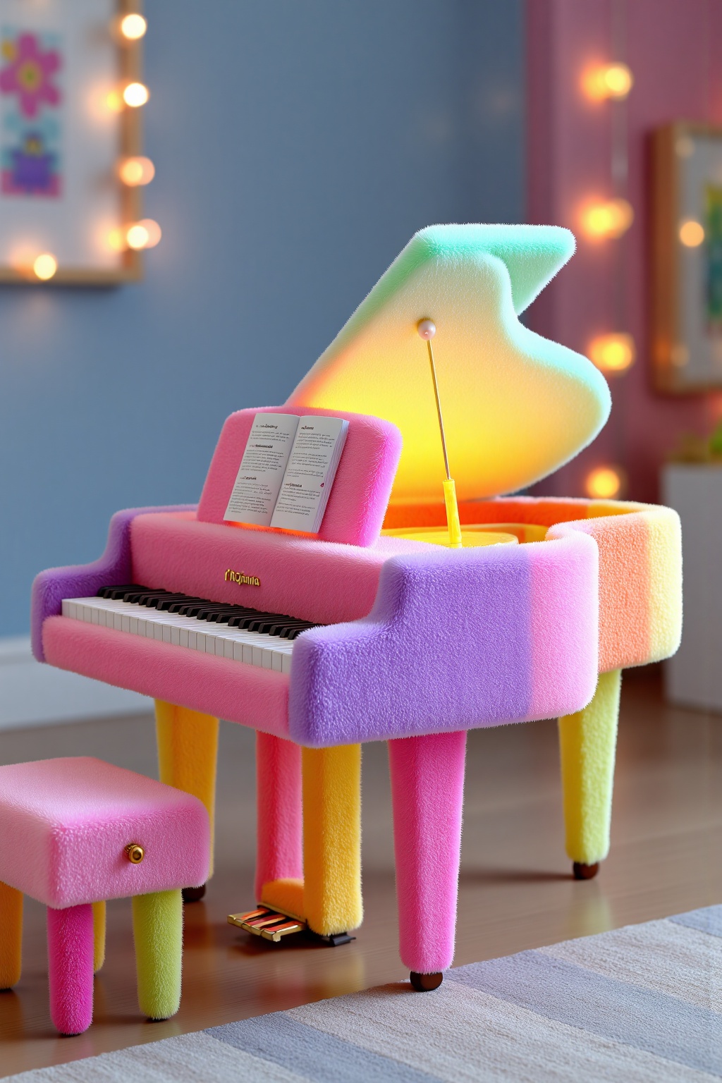 beijihui,A toy piano **** of candy-colored fluffy keys, playful lighting 