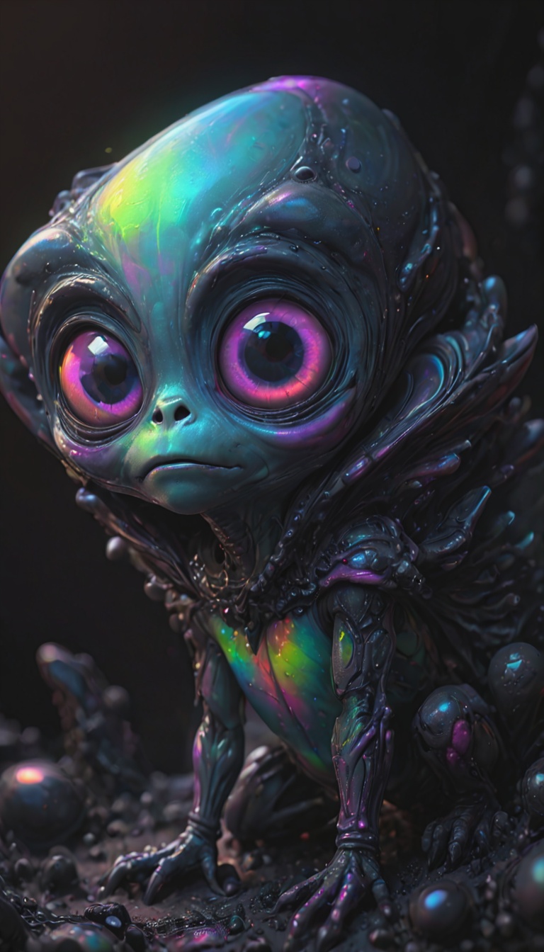 a cute alien creature,  crayon caricature,  in mix stylle on Tensor.Art