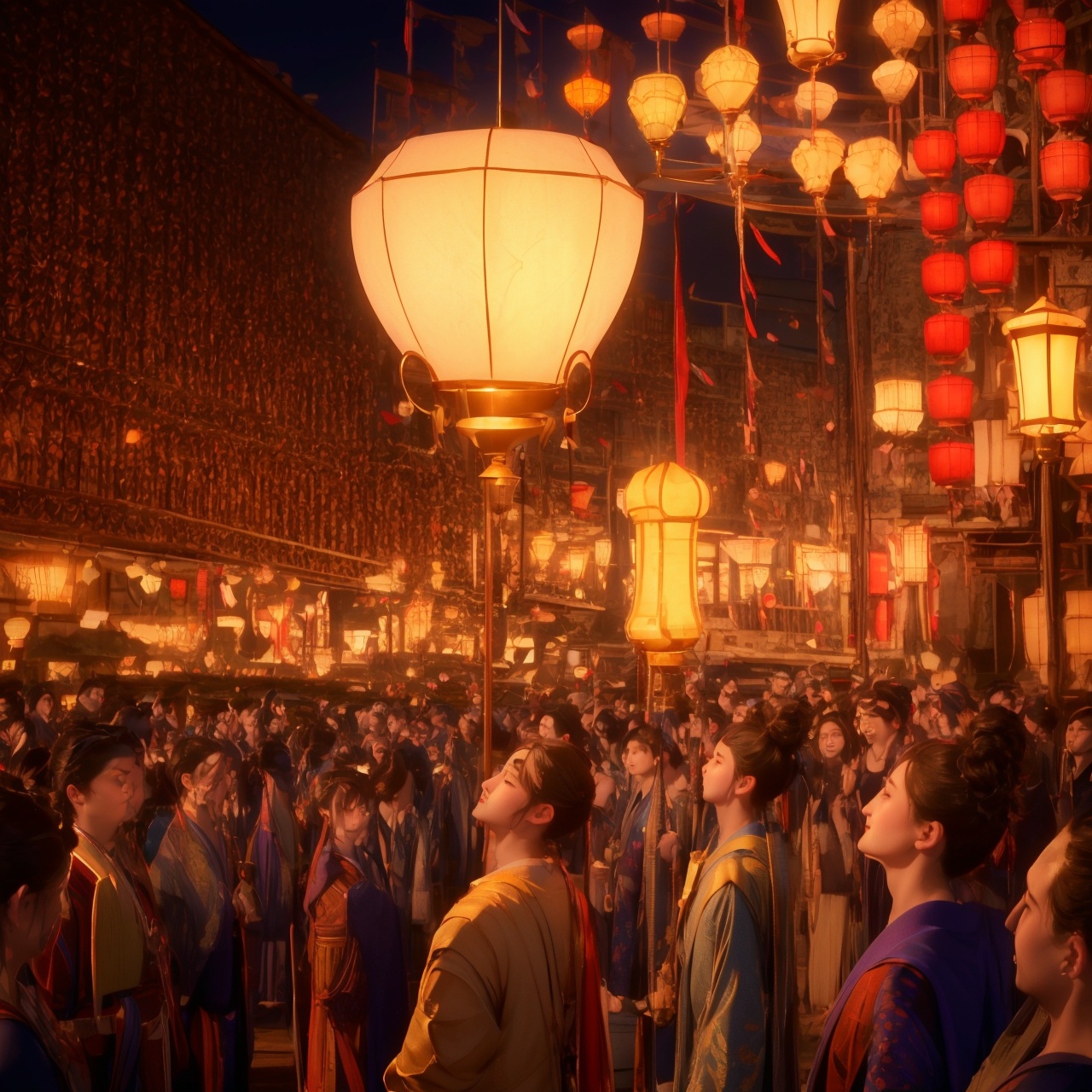 (8k, RAW photo, best quality, masterpiece:1.2),(super realistic, photo-realistic:1.3),ultra-detailed,extremely detailed cg 8k wallpaper,hatching (texture),skin gloss,light persona,(crystalstexture skin:1.2),(extremely delicate and beautiful),ultra-high resolution,surrealism,fantastical verisimilitude,fantastical creation,thriller color scheme,surrealism,abstract,psychedelic,lantern, paper lantern, night, scenery, japanese clothes, multiple boys, multiple girls,hy-hd,<lora:0519打铁花:0.9>,ll-hd,<lora:1111白皙质感:0.5>,ty-hd,<lora:0110田野:0.6>,