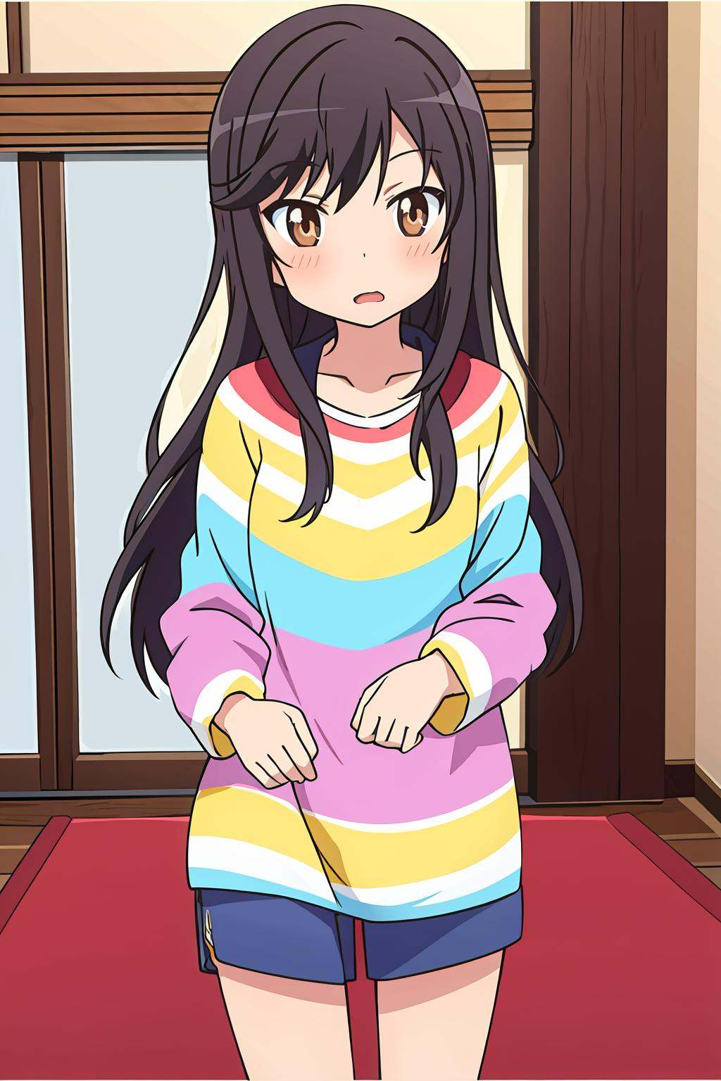 ichijou hotaru,  striped shirt,  indoors on Tensor.Art