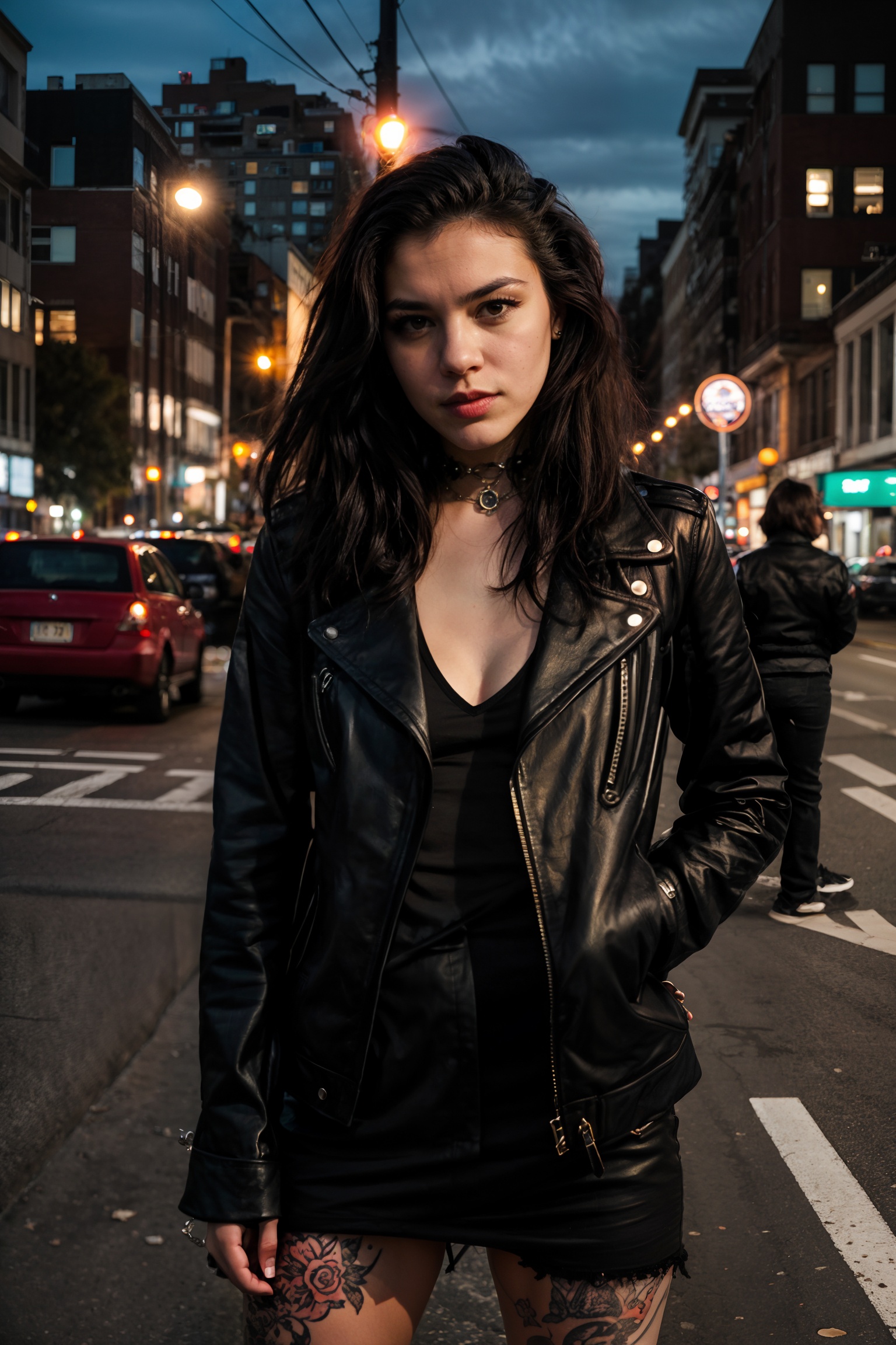 portrait Photo of a mean punk girl in the city at night on Tensor.Art