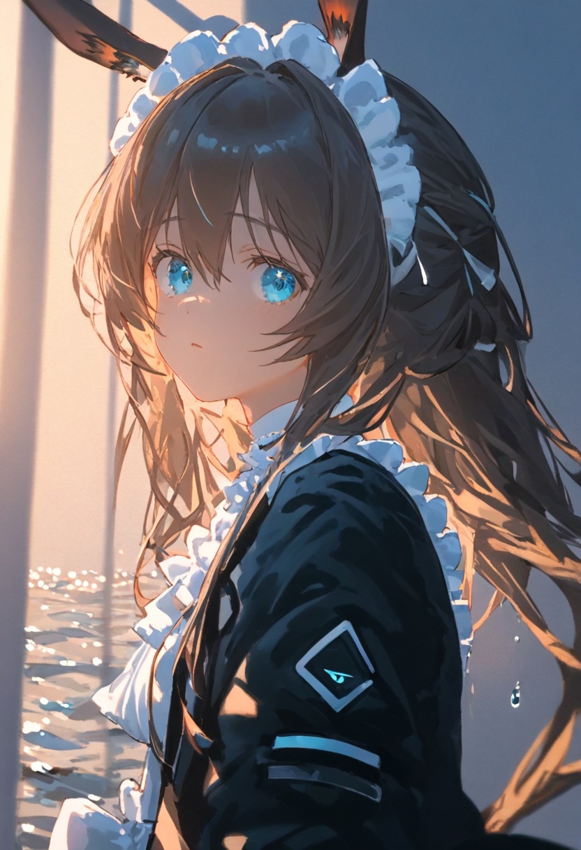 <lora:amiya_pro:1>,amiya(arknights),,maximalism,maid,white maid dress,black jacket,jewelry,delicated and beautiful hair,messy hair,water color,ambient lighting,shadow,(((1girl))),((((masterpiece)))),(best quality),illustration,upper body, high detail,sunshine,shadow,an extreme delicated and beautiful girl,delicated and beautiful eyes,bright background,delicated dress,((extremely detailed CG unity 8k wallpaper)), best quality, amazing quality, very aesthetic, absurdres