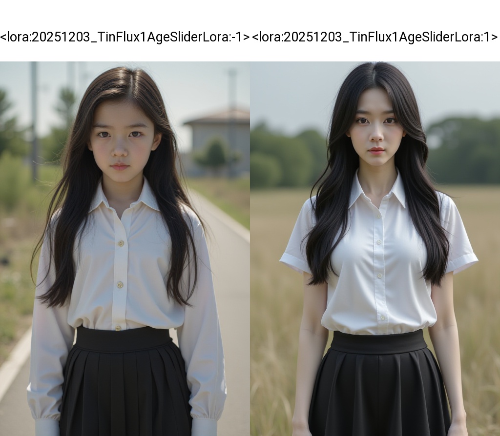 <lora:20251203_TinFlux1AgeSliderLora:-1>HDR photo of cinematic film still, girl, black long hair, shirt, skirt, full body, outdoors,