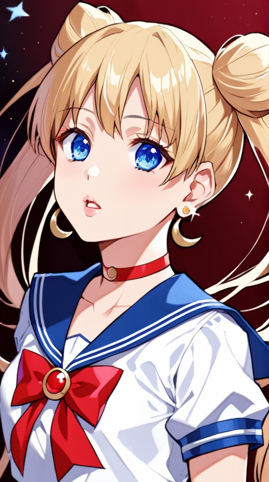 (best quality), ((masterpiece)), (highres), illustration, original, extremely detailed,<lora:SNQX:0.7>1girl, solo, sailor senshi uniform, sailor moon, tsukino usagi, long hair, blonde hair, upper body, earrings, blue eyes, sailor collar, jewelry, blue sailor collar, choker, red choker, twintails, crescent, crescent earrings, parted lips, magical girl, bangs, double bun, from side, hair bun, bow, red bow, hair ornament, circlet, white shirt, short sleeves, shirt, parted bangs, very long hair