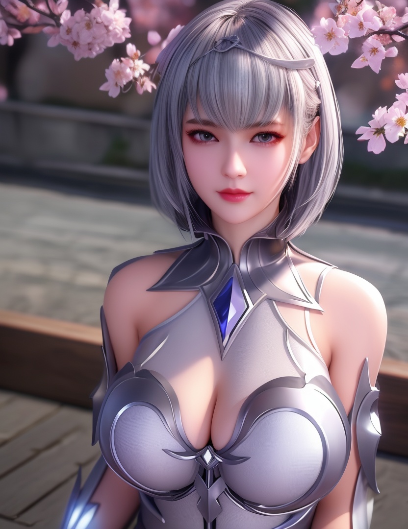 <lora:532-DA-斗罗大陆-叶泠泠:0.8>(,1girl, ,best quality, ),looking at viewer,  ultra detailed background,ultra realistic 8k cg,ultra detailed 8k cg,masterpiece,upper body,  (( , )),, ,science fiction,mole, ultra realistic 8k cg, ,    ,outdoors, sun,sunlight, cherry blossoms,      (cleavage), (),