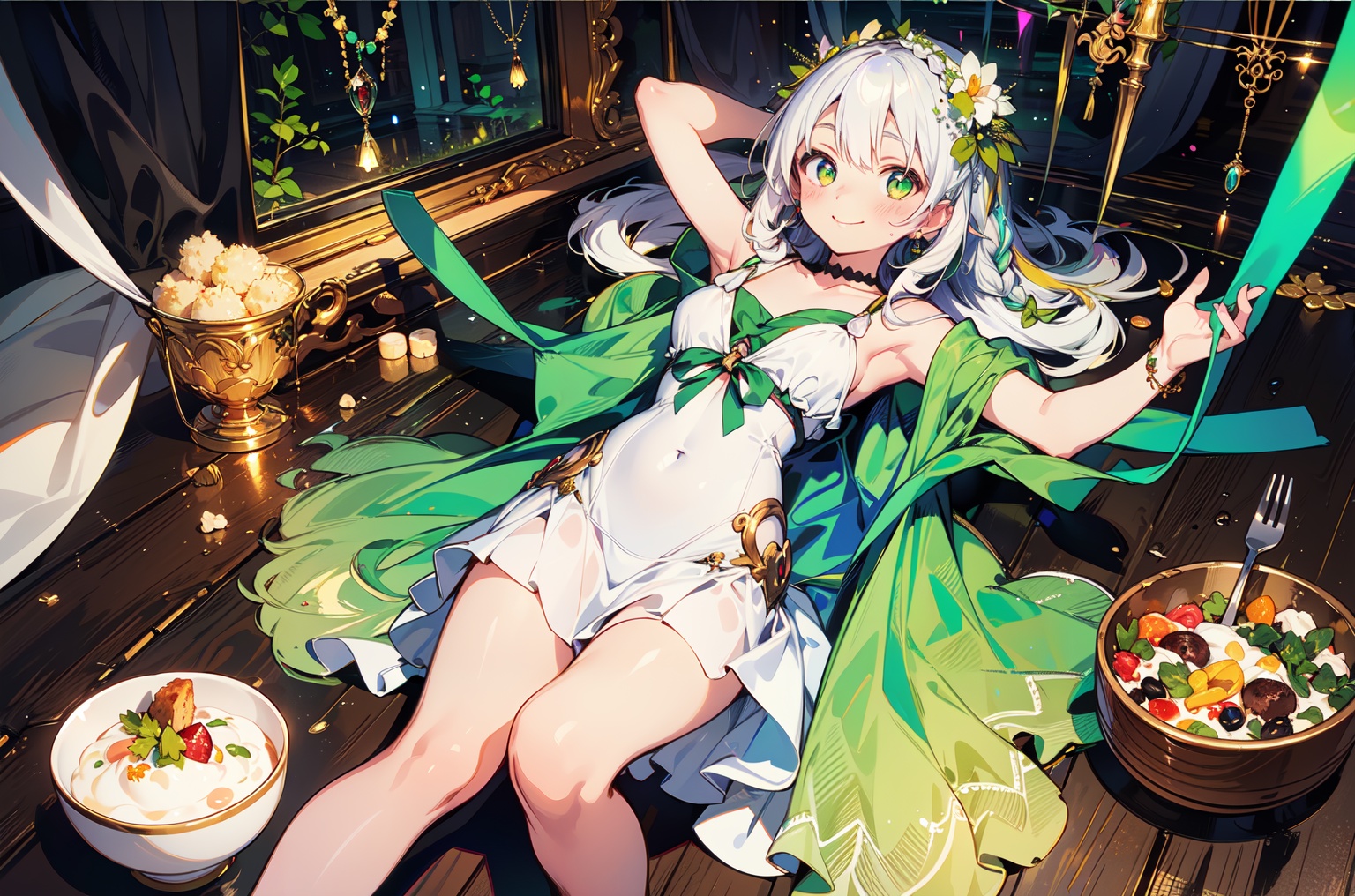 kusanali,  white hair,  green white dress on Tensor.Art