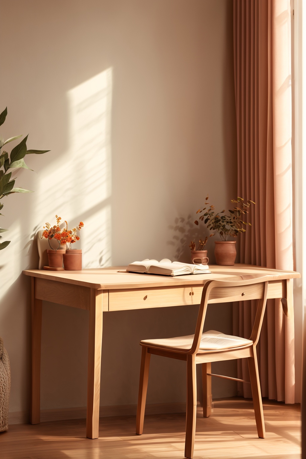 product photography,indoor,indoors,book,no humans,chair,table,scenery,desk,clock,potted plant,