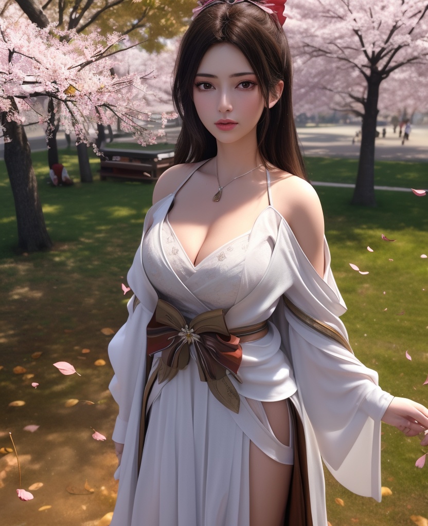 <lora:584-DA-星辰变-白灵:0.8>(,1girl, ,best quality, ),looking at viewer,  ,ultra detailed 8k cg,ultra detailed background,ultra realistic 8k cg, ,masterpiece, (( , )),, ,science fiction,mole, ultra realistic 8k cg, ,    ,(,cherry blossoms, autumn leaves,perfect cherry blossom,   ), (cleavage),