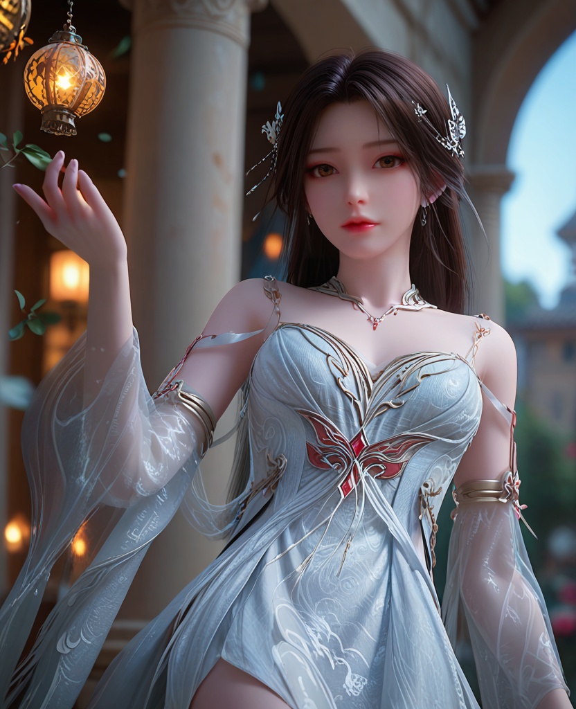 (oriental architecture, elegant decor, sophisticated style:1.1),Standing with arms folded behind the head,(breasts:1.2),<lora:XL完美世界白衣火灵儿:0.95>,miss bailinger,solo,white chiffon dress,jewelry,detached sleeves of see-through,brown eyes,black hair,long hair,hair ornament,armlet,lips,necklace,eyelashes,bare shoulders,, zPDXL2, score_9, score_8_up, score_7_up BREAK realistic, masterpiece,best quality, highly detailed,, zPDXL3, zPDXL2,zPDXL, zPDXLxxx, zPDXLrl,
