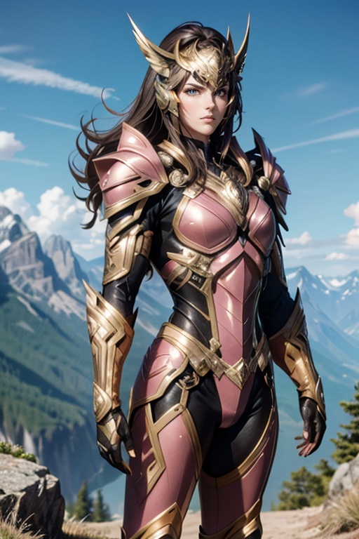 <lora:Hxarmour_00703:0.7>,Hands in Pockets,hxarmour,1[girl|man],(pink armour:1.3),Valleys Mountain Ash,
